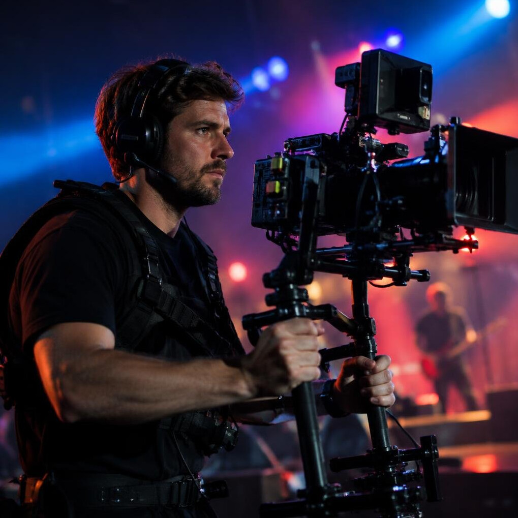 Cinematographer operating a camera during a live show