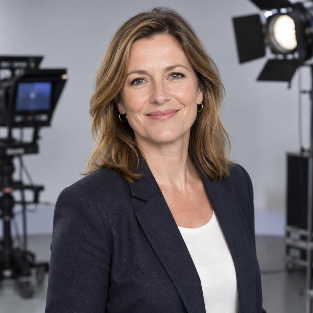 Female lighting director smiling in a television studio